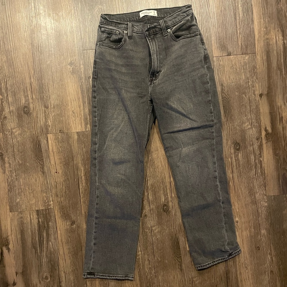 A&F High Rise Ankle Straight Gray Jeans